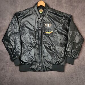 Vintage Style Auto Racing‎ Jacket Mens Large Black Bomber Full Zip Lightweight